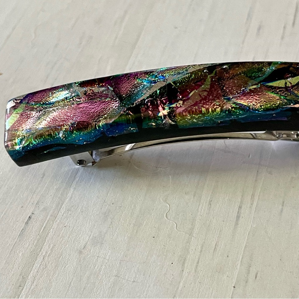 Vintage French enamel black purple made with in France hair clip barrette